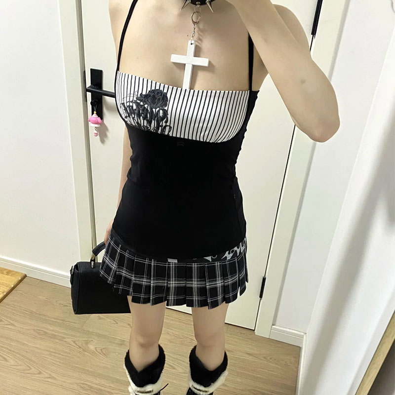 性感辣妹假两件抹胸吊带中古着