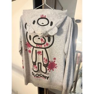 加绒秋冬暴力熊亚文化甜酷可爱复古着少女开衫连帽长袖卫衣上衣