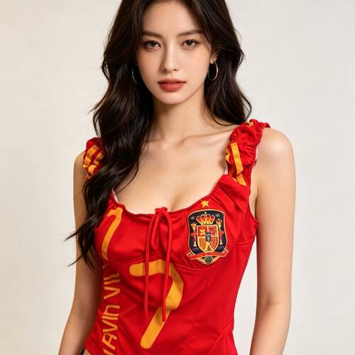 世界杯足球宝贝美式辣妹夏季抹胸背心短款拉拉队上衣应援服吊带