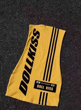 初代美希MEYSIKIM美式街头撞色抹胸连衣裙夏季辣妹显瘦紧身短裙