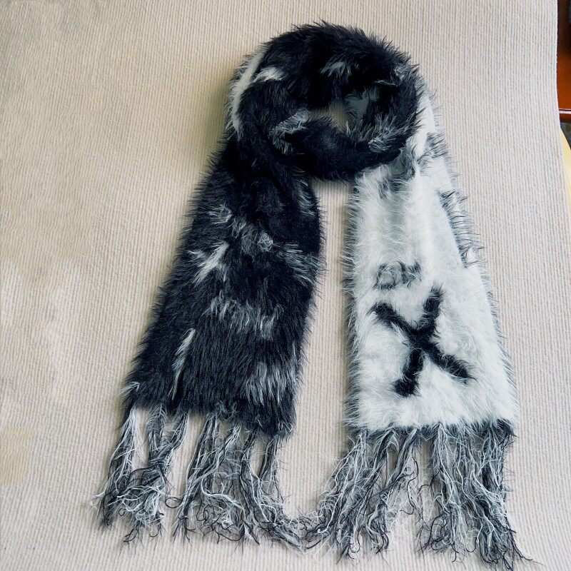 thumbnail for Subculture Street Retro Punk Skeleton Imitation Mink Scarf Men and Women Autumn and Winter Soft Glutinous Babes Warm Necks