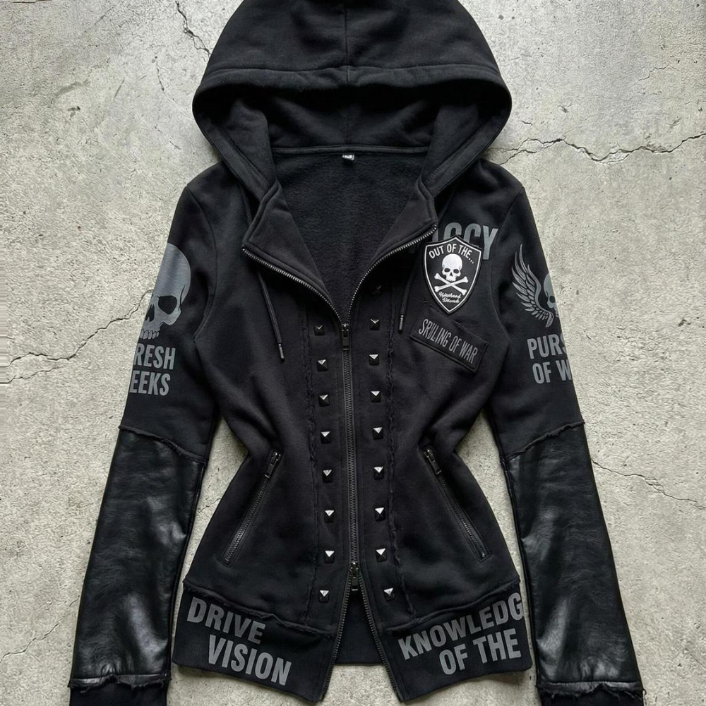 美式复古轻亚少女黑色哥特风骷髅印花短款外套女秋冬显瘦潮流上衣,女装/女士精品,短外套,淘宝优惠券,粉丝福利购,淘宝优惠卷