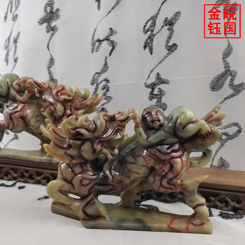 送子麒麟玉麒麟摆件一对玉石镇宅办公室中式招财龙头客厅玄关家居