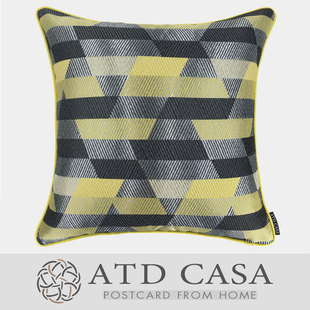 黑灰黄色抽象几何方枕 现代简约北欧极简 样板房沙发靠包靠垫抱枕
