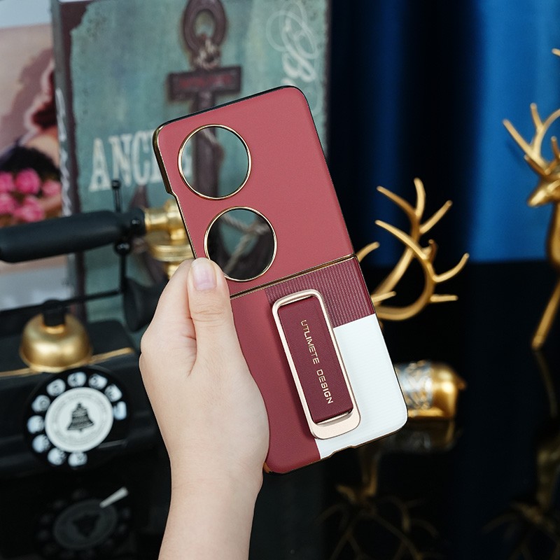适用于华为Pocket2手机壳真皮小折叠边框防摔保护壳腕带旋转支架pocke2艺术定制典藏版前后双壳保护皮套