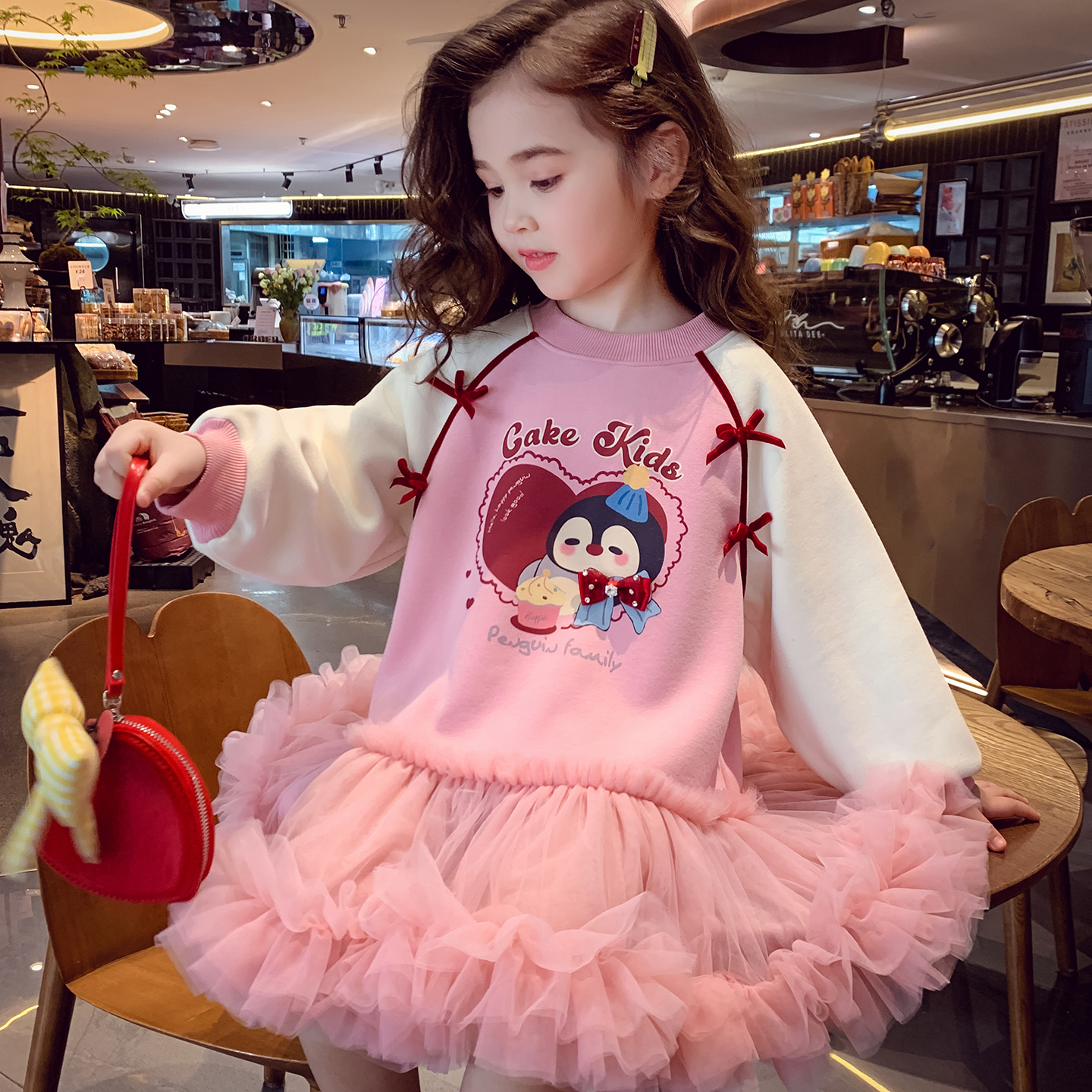 女童卫衣裙2025冬装新款洋气儿童卡通加绒连衣裙女孩网纱公主裙