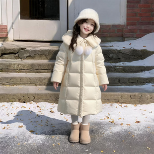 女童中长款羽绒服白鸭绒面包服冬装2026新款温柔儿童加厚保暖外套