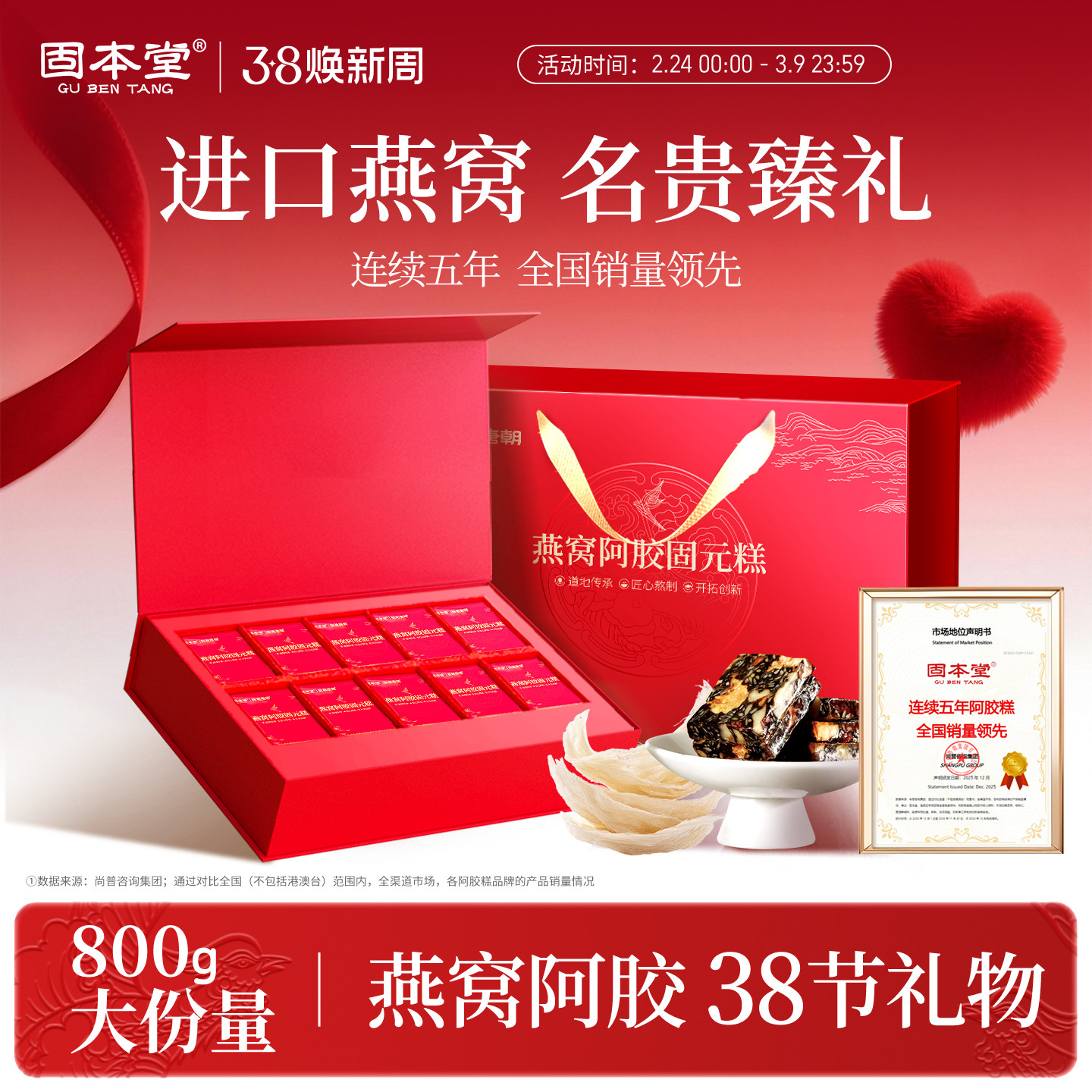 固本堂燕窝阿胶糕礼盒38女神节三八节妇女礼物送妈妈长辈高档礼品