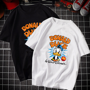 潮 唐老鸭bf情侣半袖 卡通学院原宿风ins潮牌白色短袖 t恤女宽松韩版