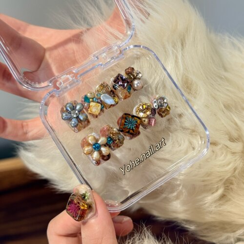 宥荷Studio 琥珀繁花 高级感穿戴甲美甲定制假指甲手工定制短甲