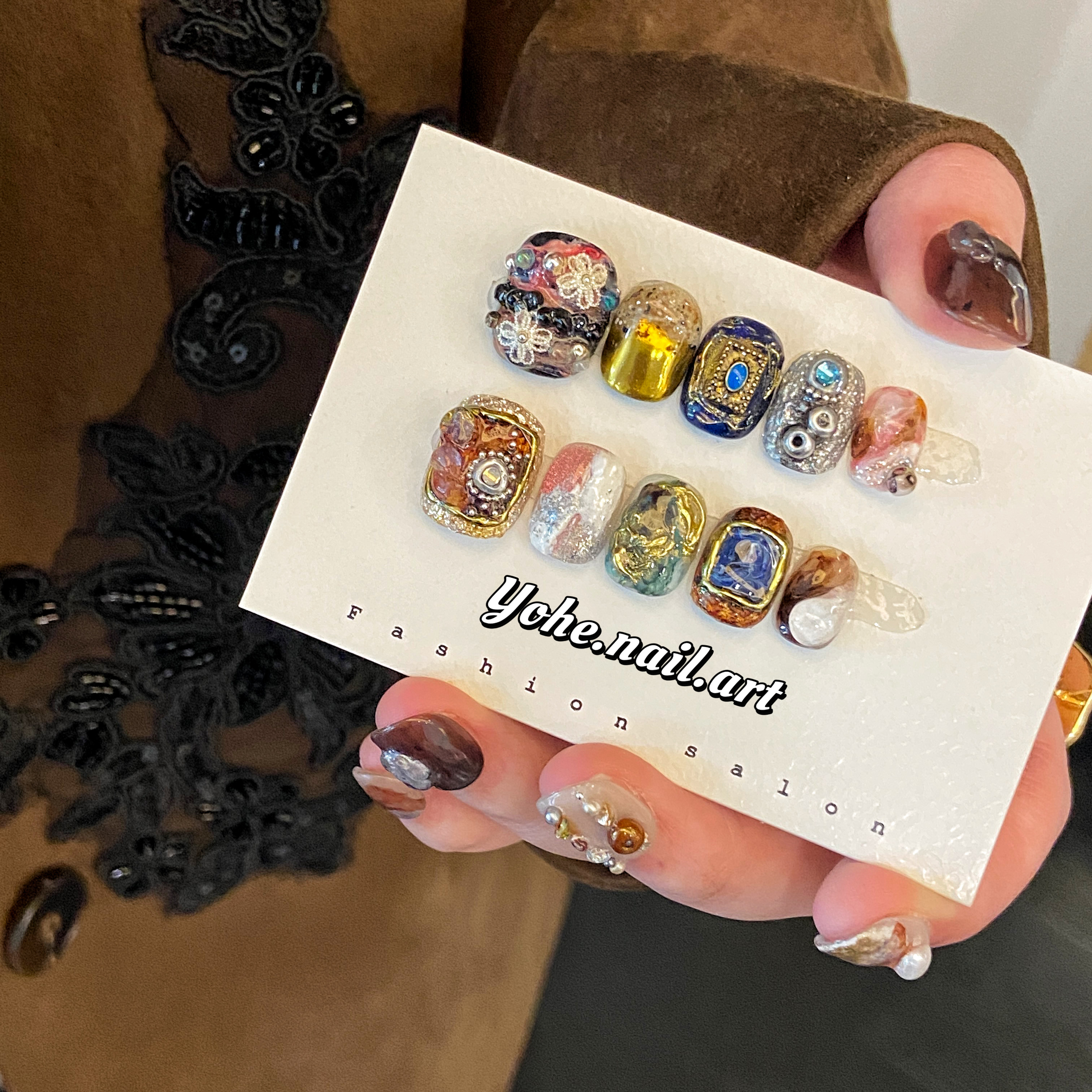 宥荷Studio 韶华似锦  高级感穿戴甲美甲定制假指甲手工定制短甲,彩妆/香水/美妆工具,穿戴甲/甲片,淘宝优惠券,粉丝福利购,淘宝优惠卷