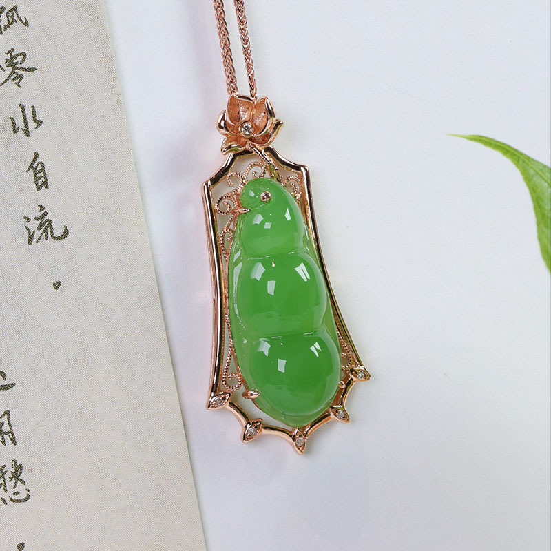 原创设计翡翠金镶玉项链送老婆
