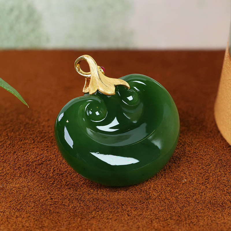 春夏季礼物天然和田玉吊坠女a嵌菠菜绿碧玉如意镶18k金项链送闺蜜