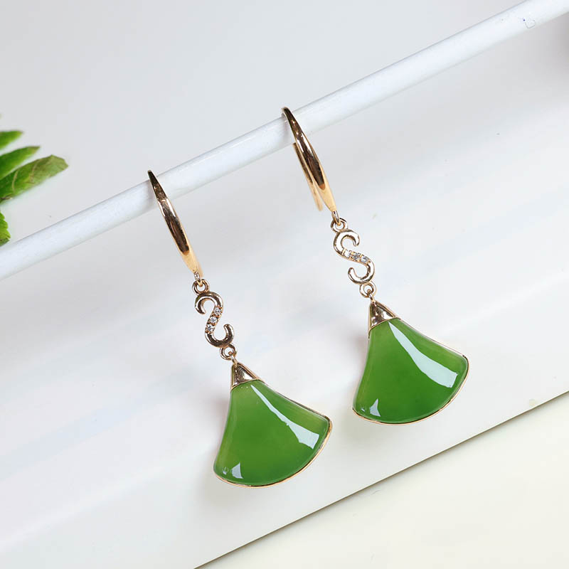 原创设计翡翠金镶玉耳饰送妈妈