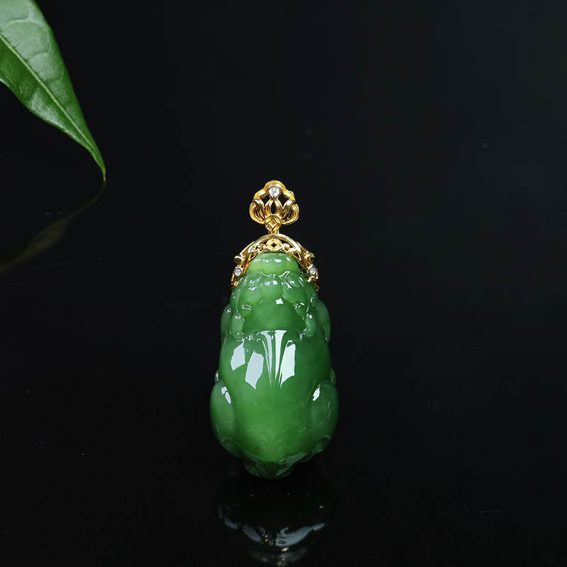 双十二天然和田玉吊坠女招财a猫眼碧玉貔貅镶18k金挂件送妈妈生日