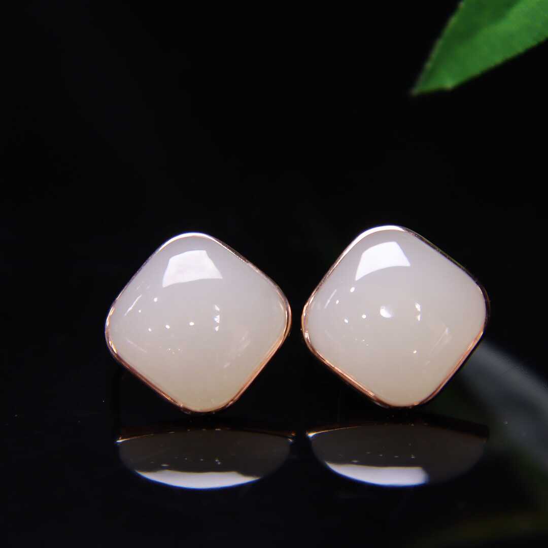 高級簡約氣質方形藕粉18k金耳勾