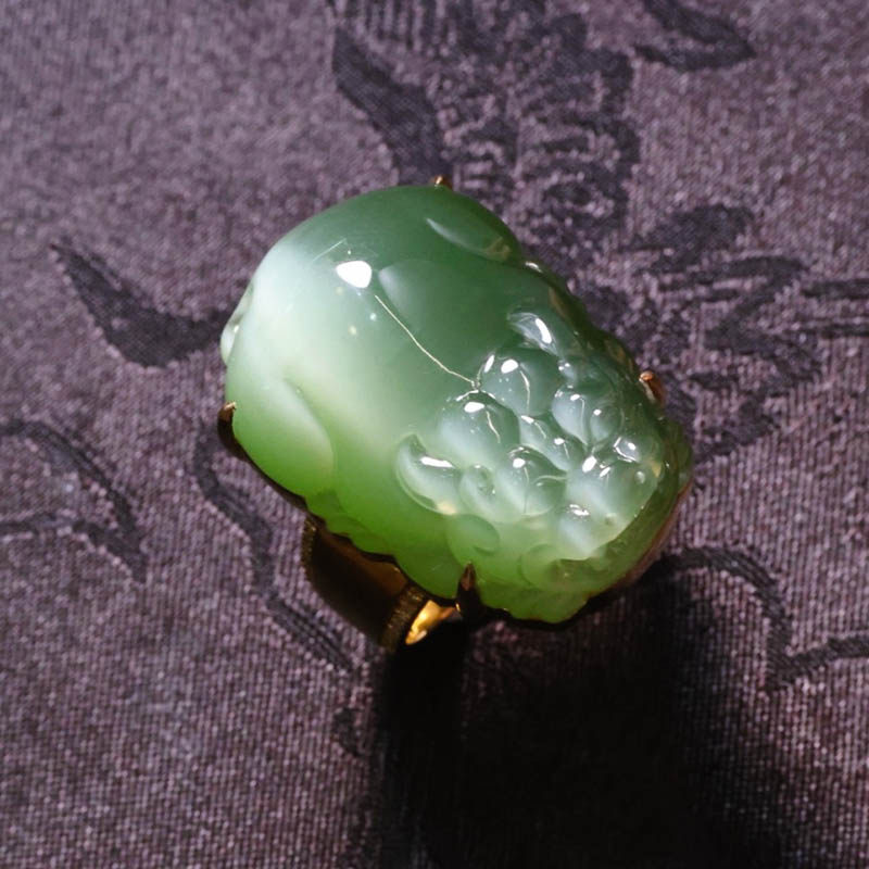 焕新季天然和田玉戒指女a招财冰猫眼碧玉貔貅镶18k金挂件厚金送妈