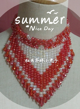 手工红色水晶水滴串珠项链
