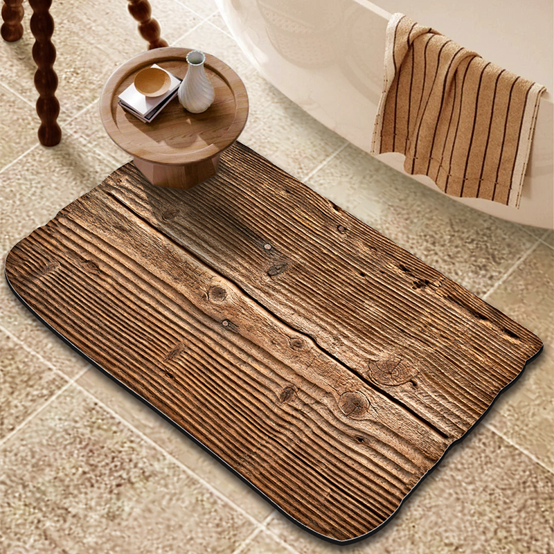 原木风仿木纹脚垫 科技皮吸水防滑可擦洗浴室垫 卫生间洗漱台地垫