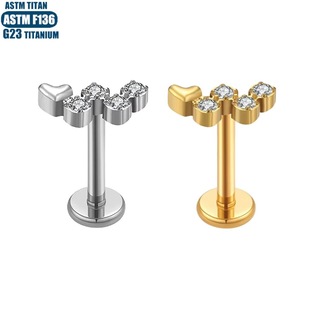 F136钛穿孔锆石耳环内牙螺纹穿刺饰品隔膜耳屏小耳钉唇环