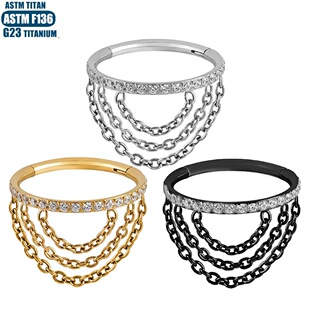 F136钛合金鼻子穿孔鼻中隔环链条锆石耳环无缝开口圈耳饰鼻环