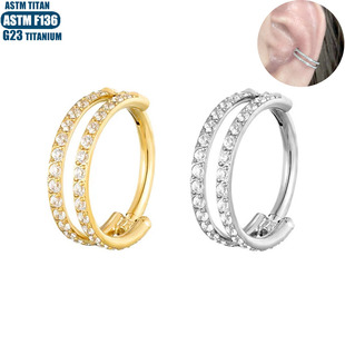 F136钛合金双排锆石鼻环鼻中隔环无缝圈人体穿刺饰品耳屏穿孔耳环