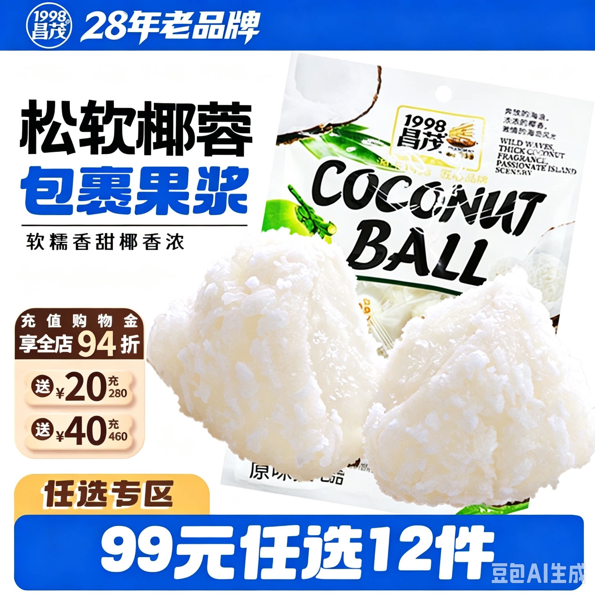 【99元任选12件】昌茂椰子球80g夹心椰果糖海南特产休闲零食三亚