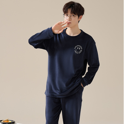 新款男士睡衣秋冬季法兰绒加厚加绒家居服珊瑚绒大码可外穿
