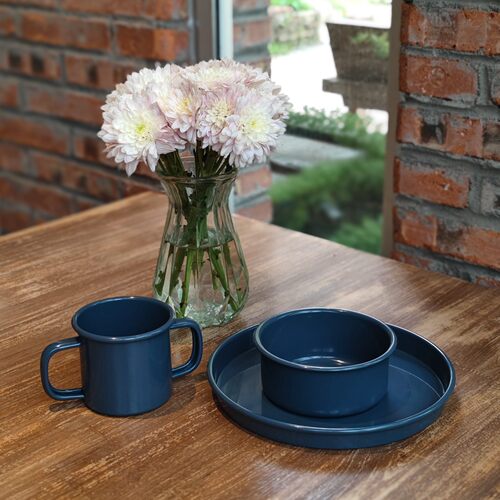 原包装复古搪瓷儿童餐具三件套