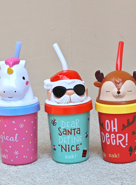 出口美国 原装圣诞系列卡通吸管杯 不含BPA 三岁以上儿童可用