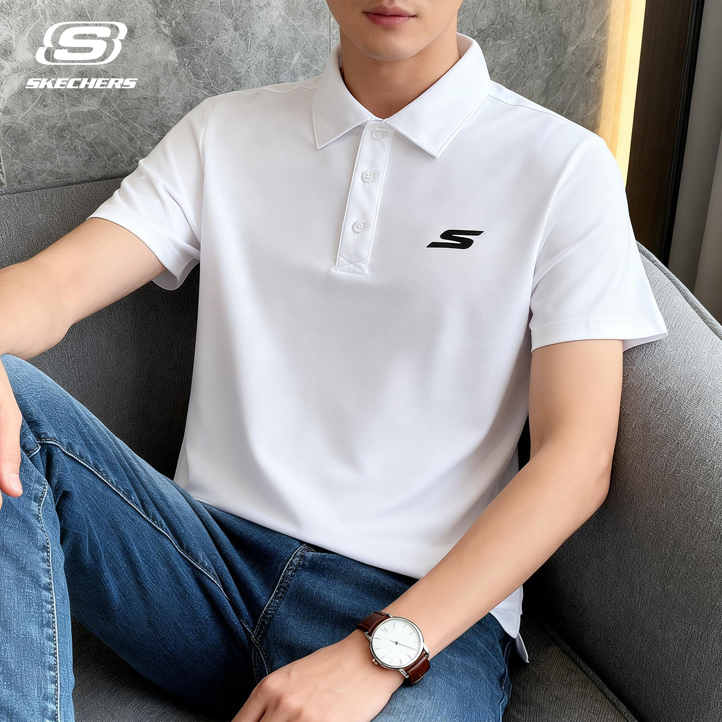Skechers斯凯奇2026年春季新款男子简约舒适百搭针织短袖POLO衫