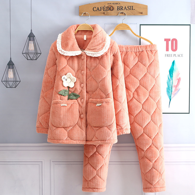 珊瑚绒睡衣女秋冬季加厚加绒三层保暖夹棉袄法兰绒翻领家居服套装,女士内衣/男士内衣/家居服,睡衣/家居服套装,淘宝优惠券,粉丝福利购,淘宝优惠卷