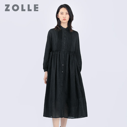 【ZOLLE因为】经典版型礼服领老钱风简约连衣裙女秋冬