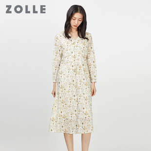 ZOLLE因为宽松碎花V领连衣裙长裙 原创印花