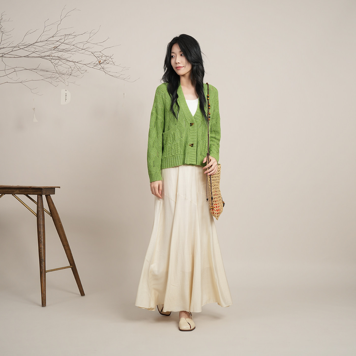 ZOLLE慵懒感麻花纹理亚麻质感廓形宽松针织开衫外套女26春夏新品