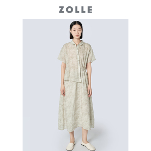 连衣裙一体剪裁假两件春夏新品 苎麻不规则衬衫 ZOLLE因为