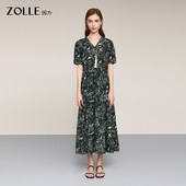 ZOLLE因为 碎花V领显瘦连衣裙春夏新款