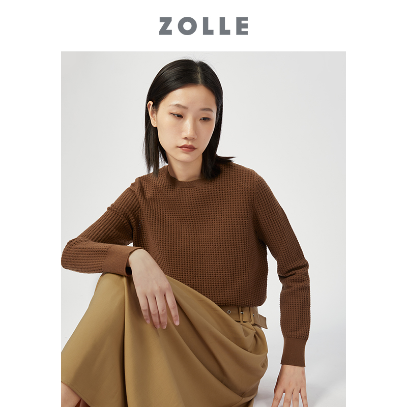 ZOLLE因为秋季新款纯色简约针织衫圆领显瘦气质女上衣百搭套头衫