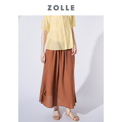ZOLLE亚麻飘逸百褶半身裙春夏