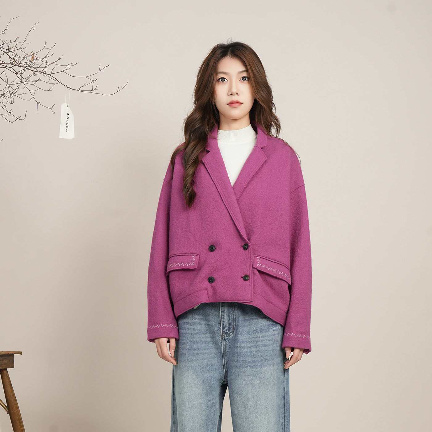 ZOLLE老钱风双排扣羊毛毛呢外套女短款宽松通勤大衣26春新品,女装/女士精品,毛呢外套,淘宝优惠券,粉丝福利购,淘宝优惠卷