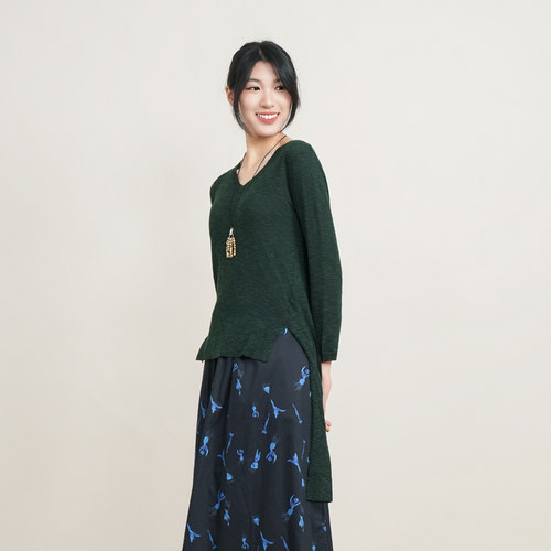 修身长款针织套头V领打底女春夏