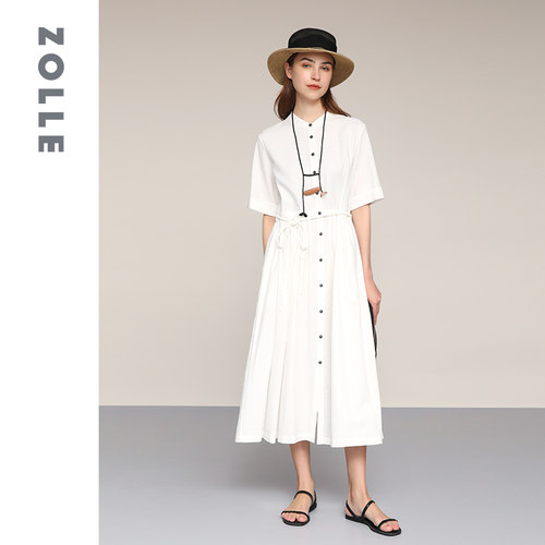 【ZOLLE因为】经典版型百搭前扣半袖连衣裙女春夏新品