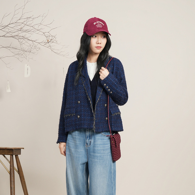 小香风粗花呢双排扣短外套女