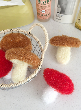 ins手工编织洗碗巾可爱蘑菇洗碗海绵可挂式锅刷去污不放油百洁布