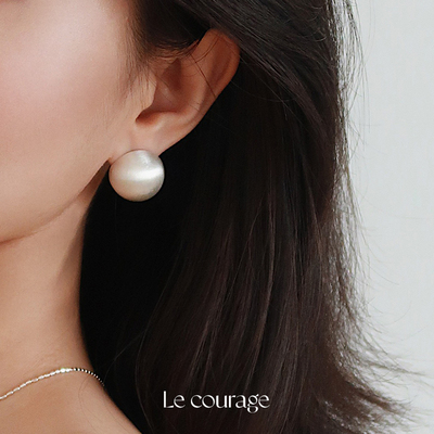 Lecourage拉丝哑光简约圆形耳钉