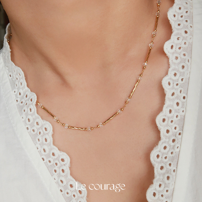 Le courage | 法国小众设计水晶珠串黄铜镀18K金项链锁骨链素链