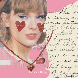【特别款】TaylorSwift霉霉Lover羽翼爱心天然石粉碧玺串珠项链