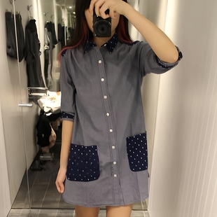 女牛仔蓝星星七分袖 连衣裙宽松CHOCOOLATE秋春季 2071 潮牌衬衫 大码