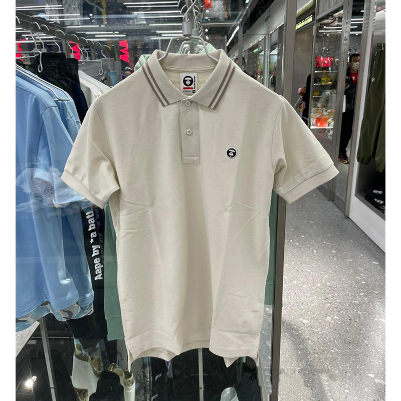 潮牌aape短袖男装polo衫2023春夏猿面刺绣小徽章纯色简约0772