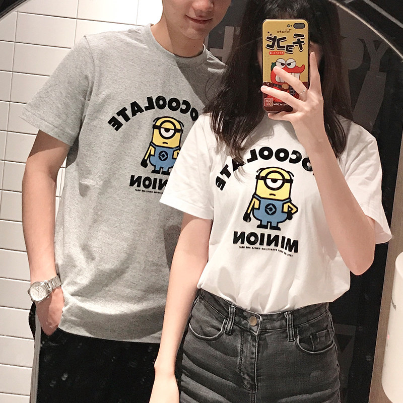 :chocoolate小黄人短袖T恤情侣2025夏男女植绒字母圆领it潮牌1142